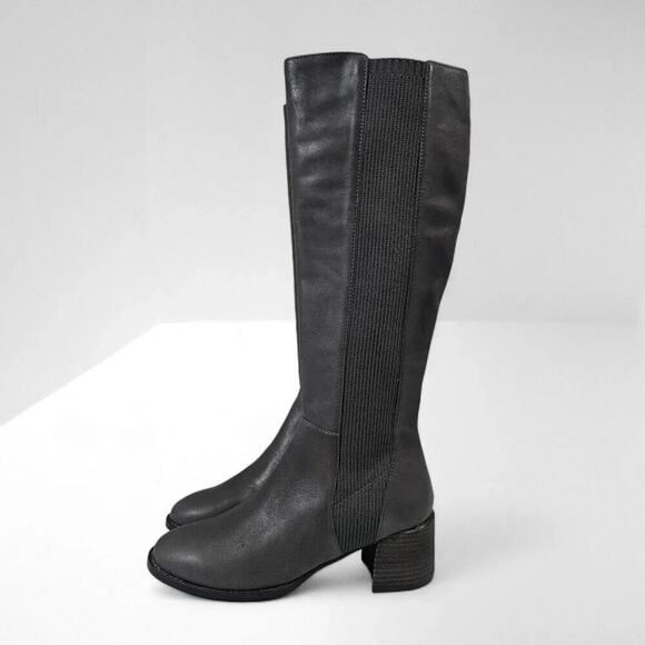Eileen Fisher Destry Knee High Boot Womens 6.5 Graphite Leather Tall Block Heel - Picture 1 of 13